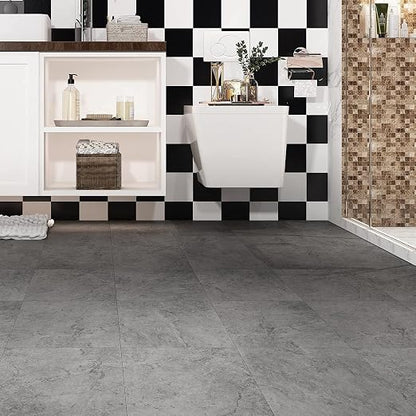 Livelynine 16-Pack Grey Slate Flooring Peel and Stick Floor Tile Waterproof Vinyl Flooring Sheet Self Adhesive Floor Tiles for Bathroom Laminate Flooring Linoleum Kitchen Bedroom Basement 12X12 Inch