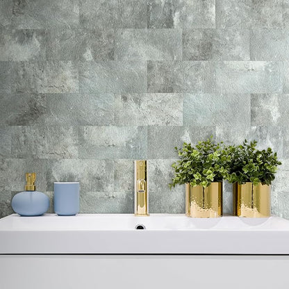 AULIGET 20-Piece Mountain Rock Peel and Stick Backsplash Wall Tiles, 6" x 12" PVC Faux Stone Stick on Tiles for Backsplash Kitchen, Bathroom, Laundry Room, Camper, Fireplace