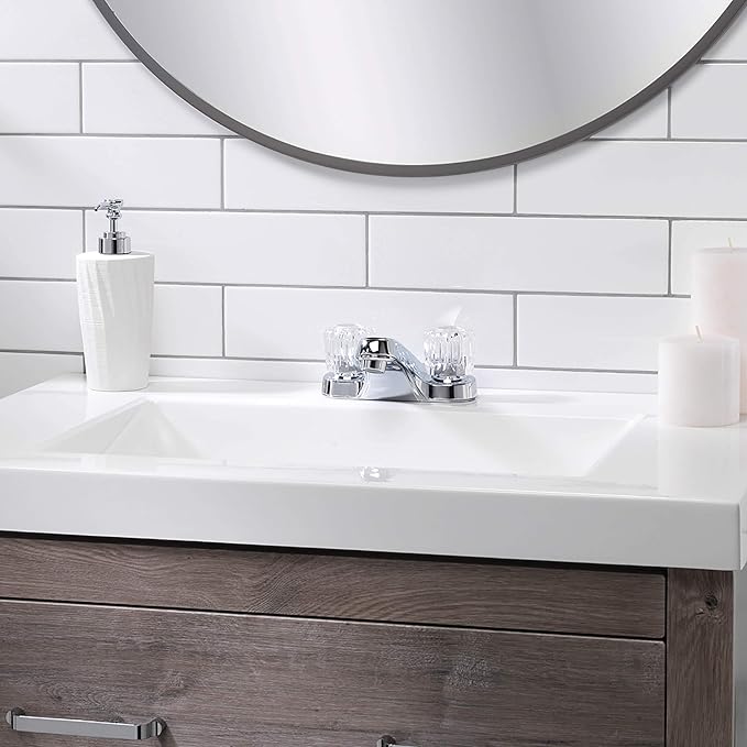 Aqua Vista 10-B421-AV Two Handle Bathroom Sink Faucet, Polished Chrome with Acrylic Round Knobs