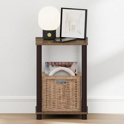 Furinno Turn-N-Tube Night Stand, 2-Tier Open Shelf Design Nightstand, Toolless Square Bedside Table, End Table, Side Table, for Bedroom, Closet, Dorm, Walnut