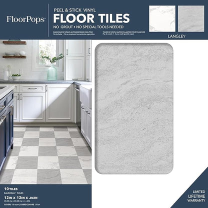 FloorPops 12-in by 12-in Langley Grey Peel and Stick Floor Tiles, FP5062