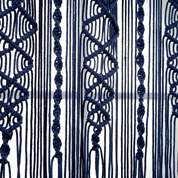 Lush Decor Boho Macrame Textured Cotton Valance, 40" W x 30" L, Navy - Boho Kitchen Curtains & Wall Decor - Macrame Valance - Bathroom Window Curtains