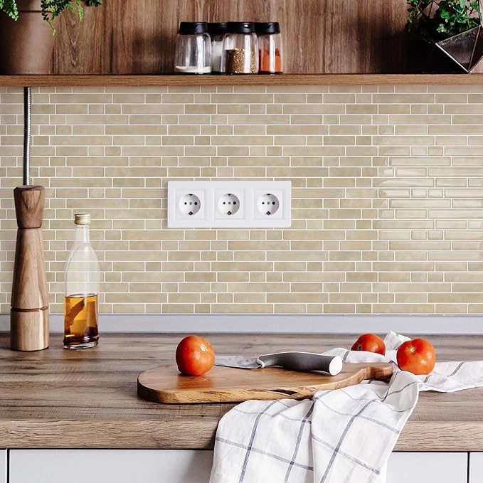 STICKGOO Thicker Peel and Stick Backsplash Tile for Kitchen and Bathroom | 10 Sheets of 12”×12” - 3D Vinyl Self Adhesive Wall Tiles Stick on Backsplash for Kitchen & Bathroom(Brown)