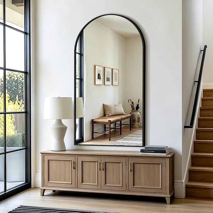 Arched Bathroom Vanity Mirror for Over Sink, 55”x30”, Black | HD Tempered Glass, Anti-Rust Metal Frame, Hanging or Leaning, Wall Mirrors for Bathroom Sink, Bedroom, Living Room, Entryway