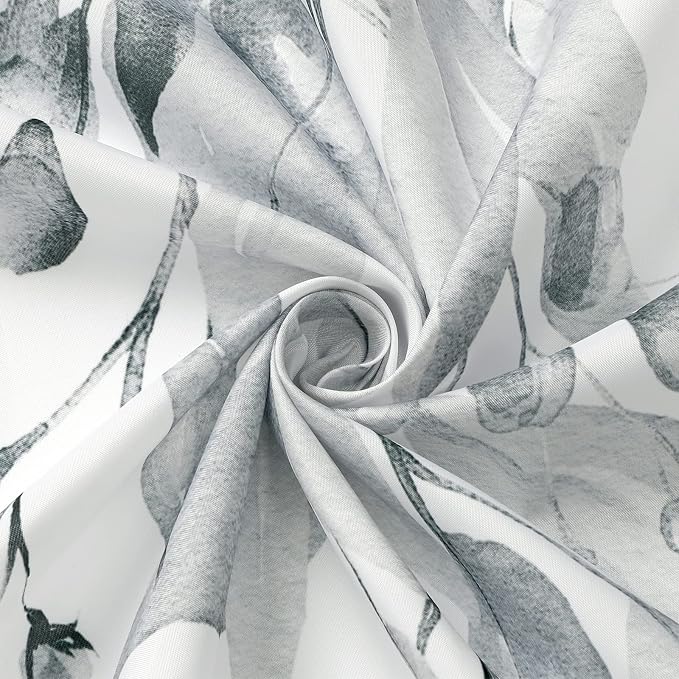 Grey Eucalyptus Shower Curtain, Watercolor Floral Print, 72x78 | Watercolor Plant Leaves Floral Print, Long Waterproof Fabric Bathroom Decor, Machine Washable, Rustproof Grommets