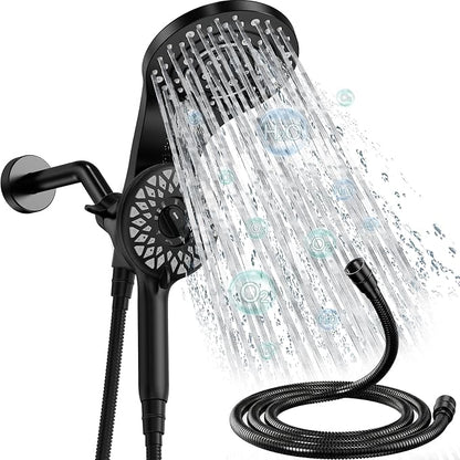 Dual Shower Heads with Handheld Spray Combo, High Pressure 2 in 1 Rainfall Shower Heads with 9 Spray Modes, Magnetic Double Showerhead-Black