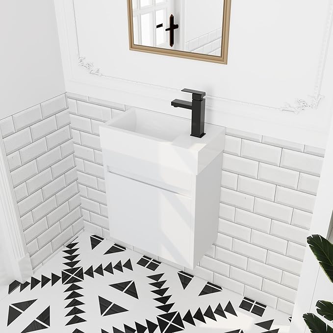 18 Inch Wall Mounted Bathroom Vanity, 18'' Floating Bathroom Vanity with Sink, Single Sink Cabinet Combo, Modern Storage Cabinet, with Soft Closing Door, 00518WSG