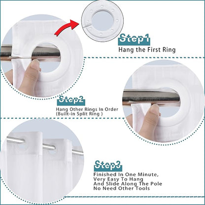 Conbo Mio Extra Wide No Hook Shower Curtain with Snap in Liner Set, 108" x 74" Hotel Luxury White Shower Curtains for Bathroom with See Through Top Window, Waterproof, Washable 108W x 74H
