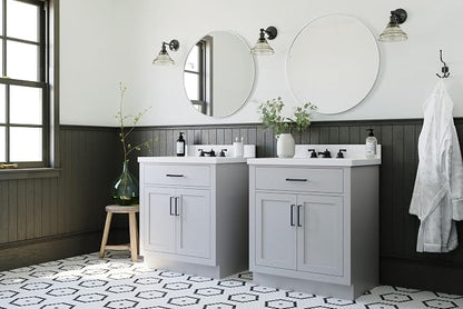 ARIEL Hepburn 30-inch Bathroom Vanity Base Cabinet,Solid Wood, 2 Soft Closing Doors, 1 Dovetail Drawers, Grey