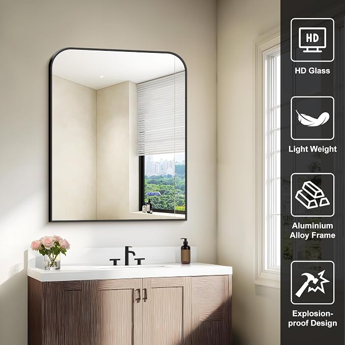COFENY Bathroom Mirror, 30x36 inch Black Rectangle Wall Mounted Mirror with Thin Frame, Bathroom Vanity Mirrors for Over Sink, Entryway, Living Room, Bedroom