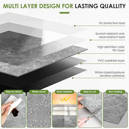 RORA 24x24 Inch Peel and Stick Floor Tile 20-Pack Waterproof Vinyl | Covers 80 Sq.Ft, Self-Adhesive, Easy DIY install, Grey Marble Vinyl Floor Tiles for Bathroom, Kitchen, Laundry & Office
