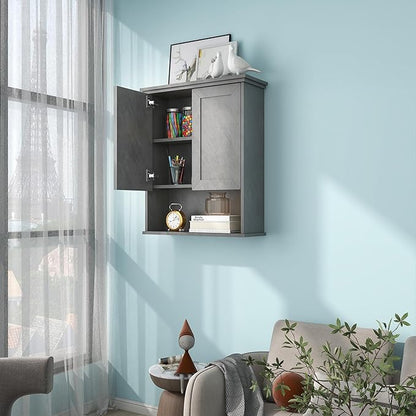 Bathroom Wall Cabinet Over Toilet Storage Cabinets 25x30 in Above Toilet Wood Medicine Cabinets for Bathroom Wall Mounted Cabinet with 2 Door & Adjustable Shelf Texture Grey