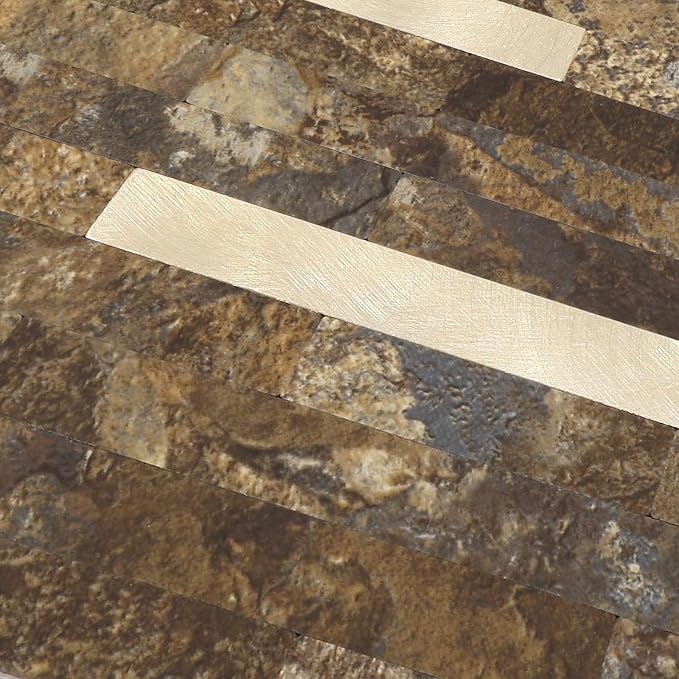 Yipscazo 40 Sheets Peel and Stick Stone Metal Backsplash, PVC Wall Tiles Stick on Tiles for Backsplash Kitchen, Bathroom, Fireplace (6'' X 12'', Rustic)