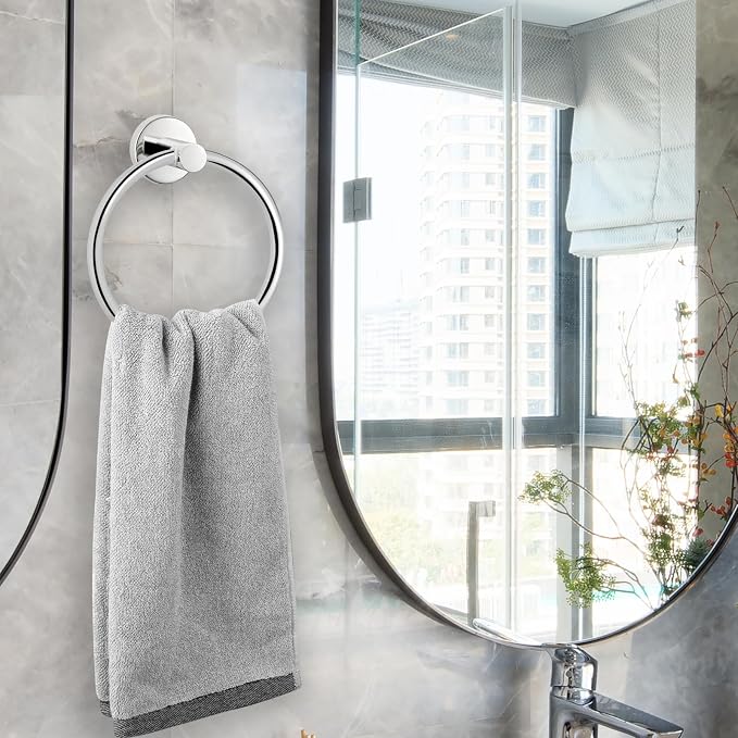Chrome Bathroom Hardware Set, Towel Ring & Toilet Paper Holder, Stainless Steel SUS304, Hand Towel Hanger & Toilet Roll Holder, Sturdy Bathroom Accessories for Home or Kitchen