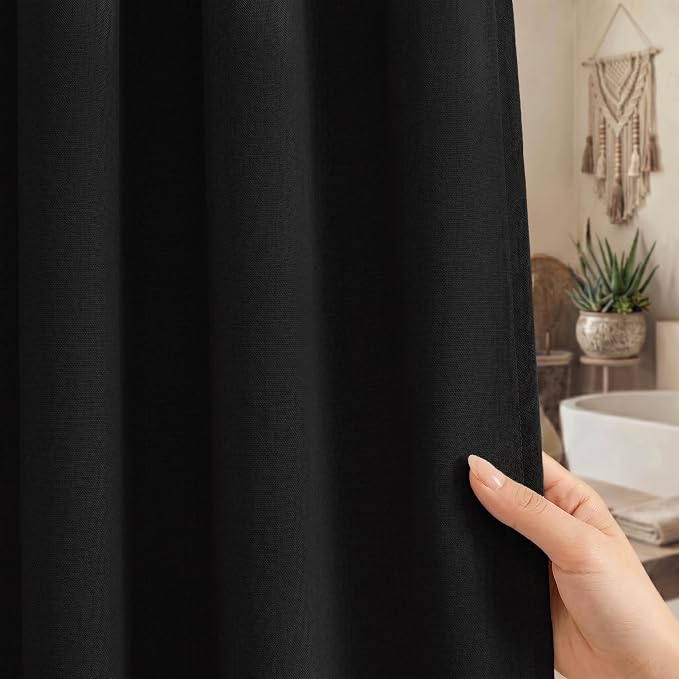 Seasonwood Black Linen Shower Curtain Farmhouse Bathroom Decor 72x78 Inches | Boho Bathroom Decor,12 Sturdy Stainless Steel Sliding Hangers,Rustic Country Style,Linen Shower Curtains for Bathroom