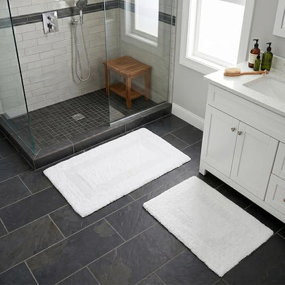Bathroom Rugs - 2-Piece Cotton Bathroom Mat Set - Machine Washable Bath Mats for Restroom, Kitchen, or Laundry Room by Lavish Home (White)