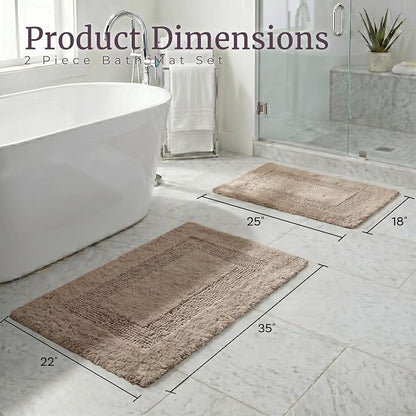 Bathroom Rugs - 2-Piece Cotton Bathroom Mat Set - Machine Washable Bath Mats for Washroom, Kitchen, or Laundry Room by Lavish Home (Taupe)