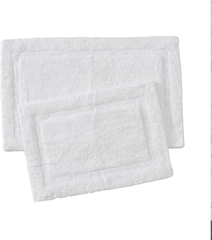 Jean Pierre New York Lydia Border 100% Cotton Bath Mat 2-Piece Set - Non-Slip Bath Rug - White - 17"x24" & 20" x 32"