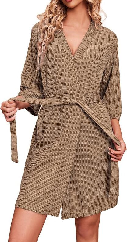 Ekouaer Robes for Women Waffle Knit Bathrobe Soft Lightweight Knee Length Loungewear S-XXL