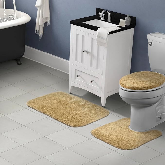 Garland Rug Traditional Nylon Washable Linen 3 Piece Set - Lid, Contour, Bath Rug - Soft, Absorbent, and Stylish for Your Bathroom