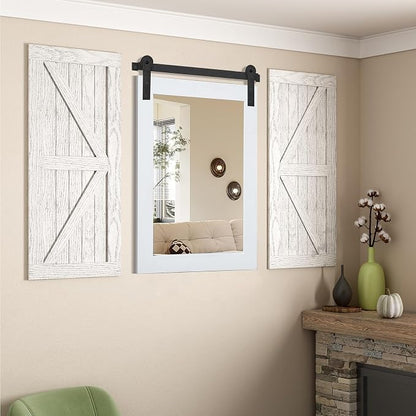 COGOOD Farmhouse Bathroom Mirrors for Over Sink - 38 x 25 Pure White | Rustic Barn Door Wood Framed Vanity Mirror for Entryway, Living Room, Bedroom, Dresser Wall Decor