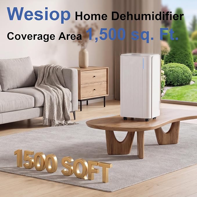 1500 Sq.Ft Dehumidifier for Basement with Drain Hose,24 Pints Dehumidifier for Home,Bedroom,Bathroom Low Noise With Smart Compressor,Intelligent Humidity Control, 24HR Timer