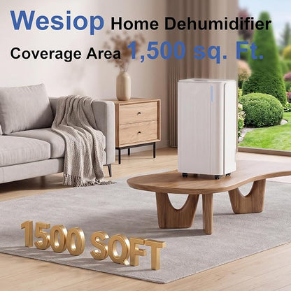 1500 Sq.Ft Dehumidifier for Basement with Drain Hose,24 Pints Dehumidifier for Home,Bedroom,Bathroom Low Noise With Smart Compressor,Intelligent Humidity Control, 24HR Timer