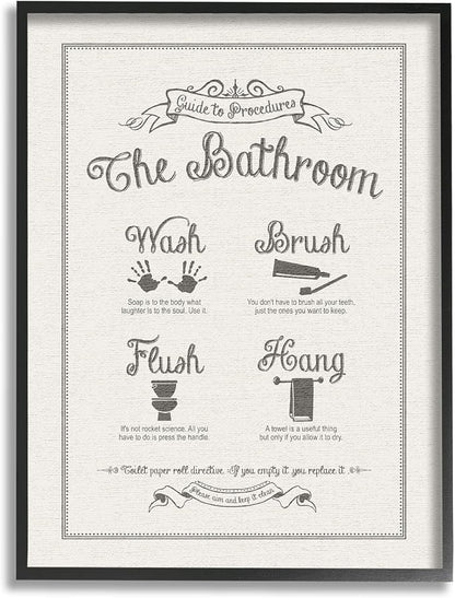 Stupell Industries Guide To Bathroom Procedures Linen Look Framed Giclee Texturized Art, Proudly Made in USA