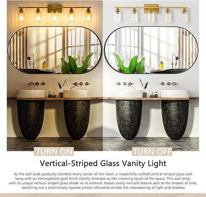 Jonsi Gold 5-Light Bathroom Vanity Light with Glass Shade, Modern Gold Bathroom Lights Over Mirror, W 40.2 x H 10.7 inches