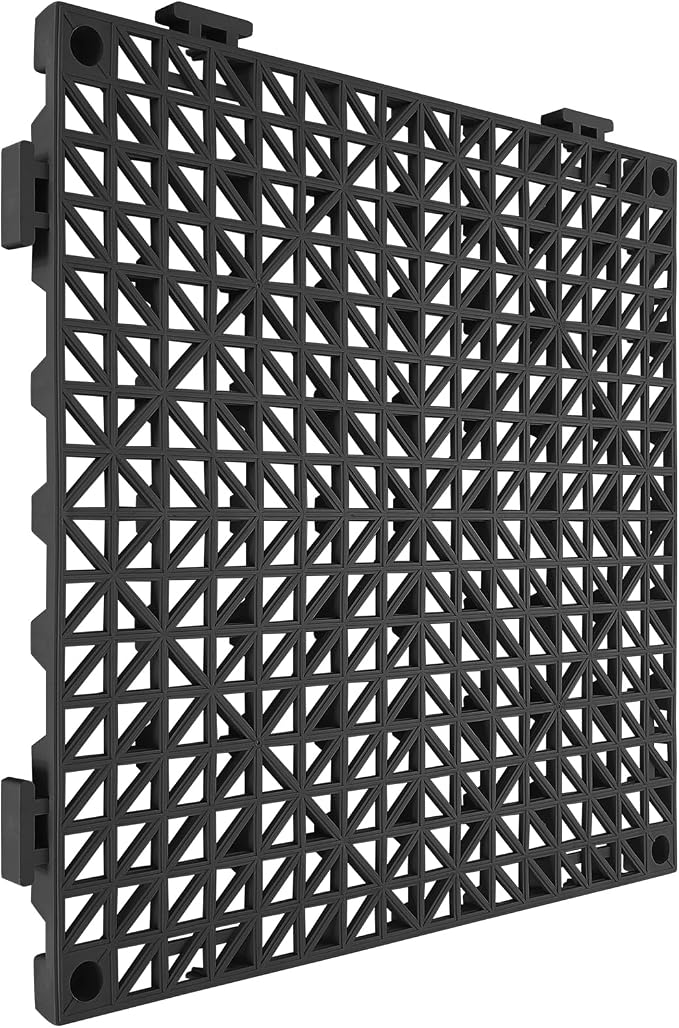VEVOR Interlocking Tile 50PCS Black, Drainage Tiles 12" x 12" Splicing, Soft PVC Interlocking Drainage Floor Tiles, Non-Slip Drainage Holes for Restroom, Bathroom, Kitchen, Pool, Wet Areas | for Restroom Bathroom Kitchen Swimming Pools Wet Areas, 0.6-I...