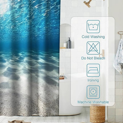 Modern Ocean Shower Curtain, Rustic Luxury Abstract Nautical Tropical Coastal Shower Curtains for Bathroom, Waterproof Bath Curtain with Hooks Machine Washable Bathtub Curtains 72x72 Inch Blue