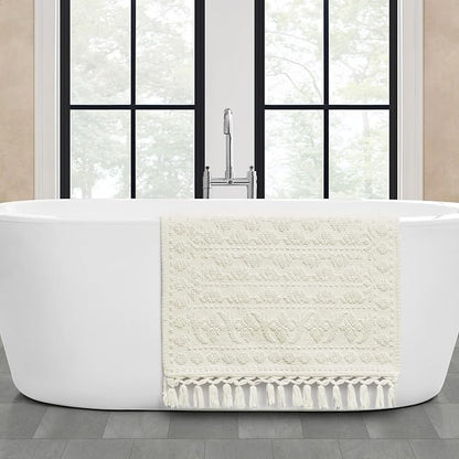 French Connection Nellore Bathroom Rugs, Woven and Beaded Bathroom Mats, Durable Bath Rugs, Thick Bath Mats for Bathroom and Shower Rugs, 24" x 64", Ivory