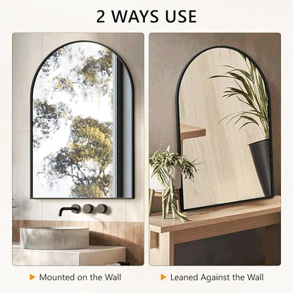 Arched Bathroom Mirror for Wall, 30" x 20" Metal Frame Vanity Mirror, Black | Aluminium Alloy Frame, HD Shatterproof Glass, for Bathroom Over Sink , Entryway, Bedroom, Living Room