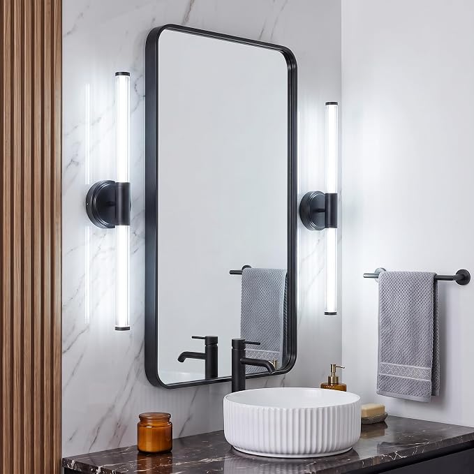 URSOLA 24" Modern LED Bathroom Light Fixtures, Matte Black 3CCT Dimmable Bathroom Vanity Light Over Mirror, Bathroom Vanity Bath Bar Lights with 360° Removable Acrylic Light Tube