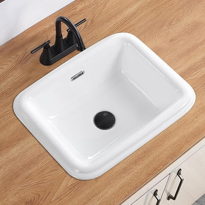 Bathroom Vessel Sink 19 Inch Small Drop In Bathroom Sink Rectangular Semi Recessed Sinks with Overflow White Ceramic Small Vanity Sinks for Tiny Bathrooms