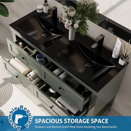 eclife 48" Bathroom Vanity with Sink Combo, Modern Painted Vanities Cabinet with Big Drawers, Opening Bottom Shelf, Raised Foot Pads, Include Undermount Black Sink, Faucet & Drain, Green