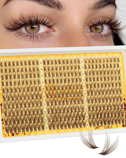 QUEWEL Lash Clusters Wispy Eyelash Clusters 300 Pcs Natural Cluster Eyelash | Extensions C Curl, Mixed Length 10-16mm DIY Individual Lashes Cluster at Home for Countless Stunning Looks (QU45-Brown)
