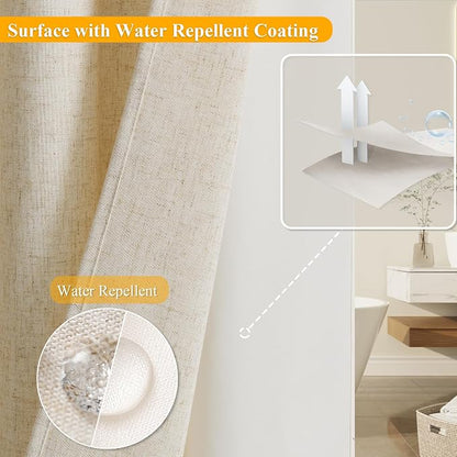 Jowels No Hooks Natural Linen Fabric Shower Curtains for Bathroom 75 Inches | Linen Shower Curtains for Bathroom,Weighted Waterproof Washable Cloth with Liner Set,Mesh Top Window,Hotel Boho Luxury Decor