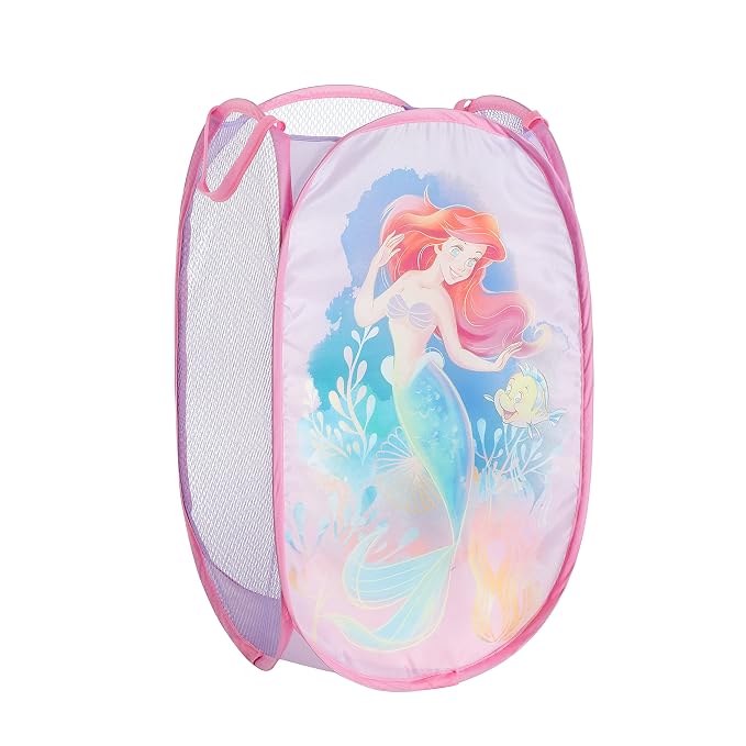 Disney Little Mermaid Ariel Pop-Up Hamper,Collapsible Laundry Basket with Sturdy Handles, 21x13.5x13.5, Lightweight Storage for Kids' Bedroom or Bathroom