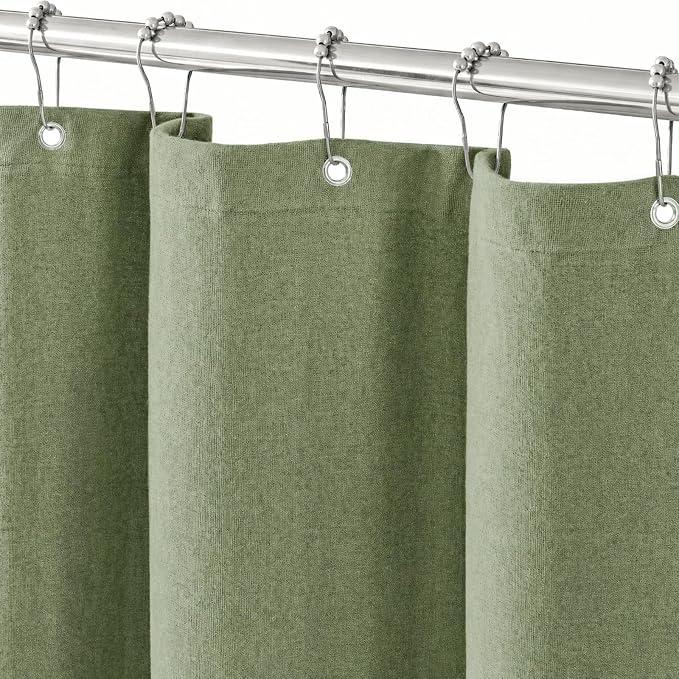 Sage Green Linen Shower Curtain Farmhouse Bathroom Decor 72x84 In | Boho Bathroom Decor,12 Sturdy Stainless Steel Sliding Hangers,Rustic Country Style,Linen Shower Curtains for Bathroom