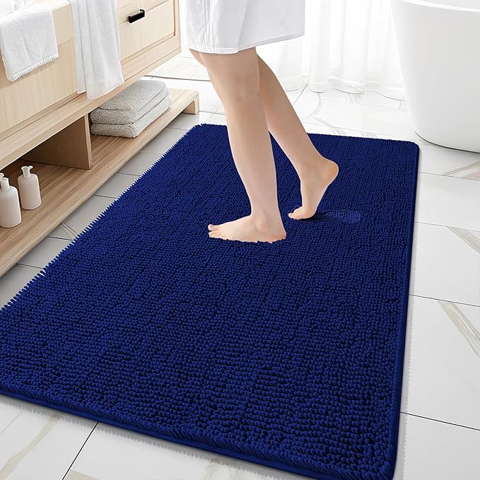 OLANLY Large Bathroom Rugs 59x35, Extra Soft Absorbent Chenille Bath Rugs | Navy, Quick-Drying Rubber Backing, Machine Washable Bath Mat for Bathroom Floor, Tub and Shower, Home Decor Accessories