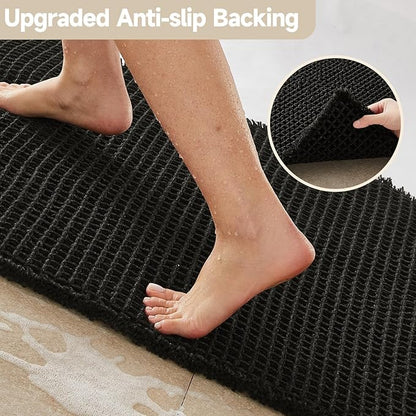TYUU Black Waffle Bath Mat, Small Boho Bathroom Rugs Non Slip 24x16 | Super Absorbent Quick Dry Bath Rug, Non-Slip Backing, Soft Waffle Washable Farmhouse Bathroom Mats, Tub, Shower & Home Decor