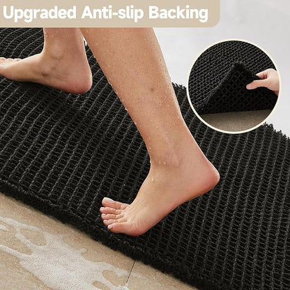 TYUU Black Waffle Bath Mat, Boho Bathroom Rugs Non Slip Washable, 30x20 | Super Absorbent Quick Dry Bath Rug, Non-Slip Backing, Soft Waffle Washable Farmhouse Bathroom Mats, Tub, Shower & Home Decor