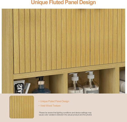 Bathroom Wall Cabinet,Wooden Medicine Cabinet with Fluted Doors Over The Toilet Storage Cabinet with Adjustable Shelf for Bathroom,Wood