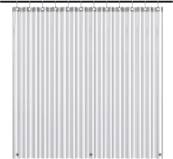 EHZNZIE Shower Curtain Liner Light Weight PEVA, Shower Liner 72x72 Inches, Waterproof, No Chemical Smell with 12 Rust Proof Metal Grommets for Bathroom Shower Curtain, Clear Black