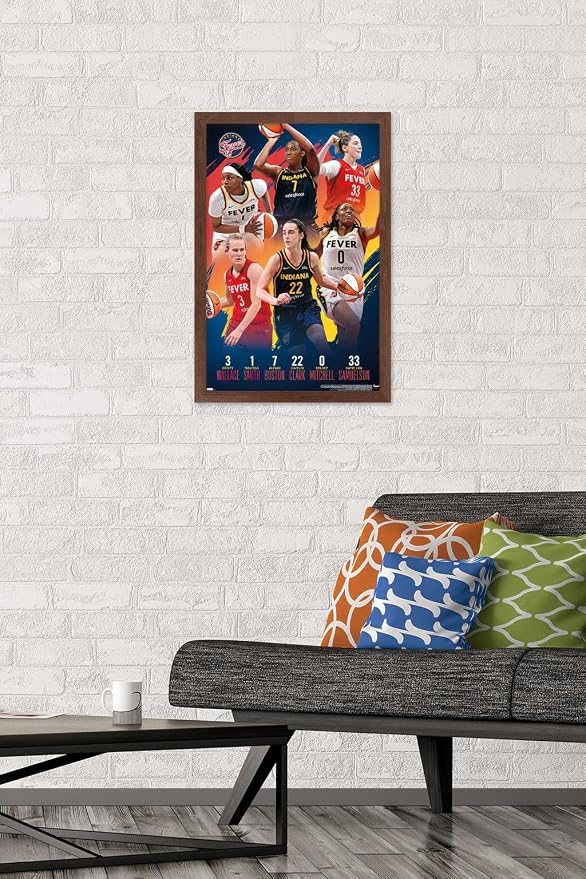 Trends International WNBA Indiana Fever -Team 24 Wall Poster, 22.4L x 14.7W, Mahogany Framed Version
