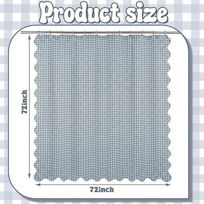 HunnmingRe Scalloped Gingham Shower Curtain Dust Blue | 72'' x 72'' Vintage Farmhouse Curtain, Cotton Cottage Core Rural Checkered Plaid Decor, Fall Shower Curtain for Bathroom
