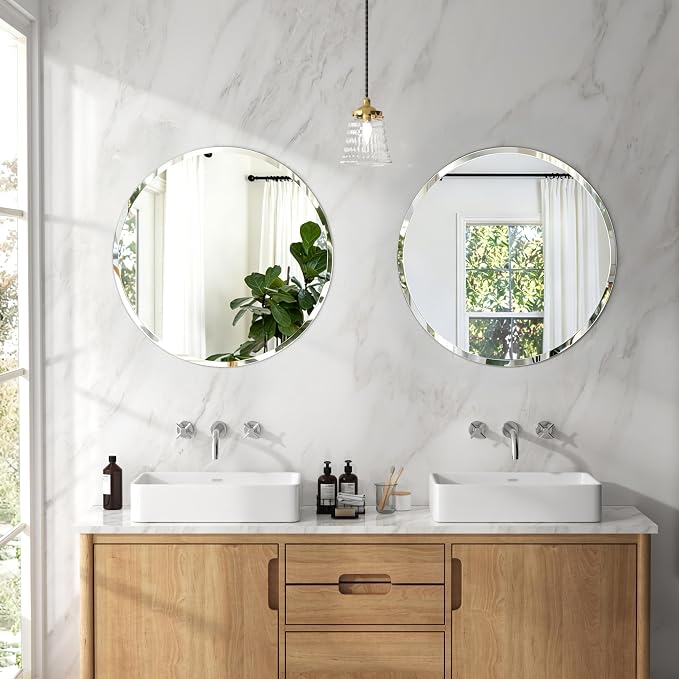 24x24 Inch Bathroom Mirrors for Over Sink, Frameless Mirrors for Wall | Beveled Bathroom Mirror, Bathroom Vanity Mirror for Bedroom Living Room Entryway Home Decor