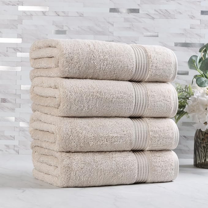 SUPERIOR Egyptian Cotton Bath Towel Set, Towels for Home Bathroom, Master, Guest Bath, Decor Essentials, Quick Dry, Absorbent, Large Body Towels, Spa, Hotel, Resort, Adult, Kids, Set of 4, Stone