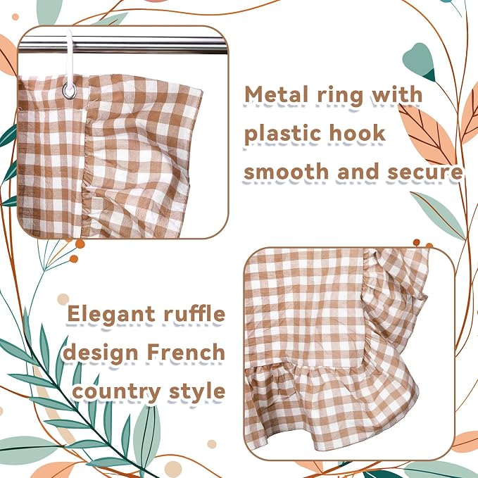HunnmingRe Ruffled Gingham Shower Curtain Taupe | 72'' x 72'' Vintage Farmhouse Curtain, Cotton Cottage Core Rural Checkered Plaid Decor, Fall Shower Curtain for Bathroom